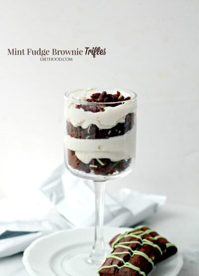 Mint Fudge Brownies Trifle | www.diethood.com | Lightened-up dessert with layers upon sweet layers of Mint Fudge Brownies and a deliciously creamy Yogurt & Cream Cheese filling.