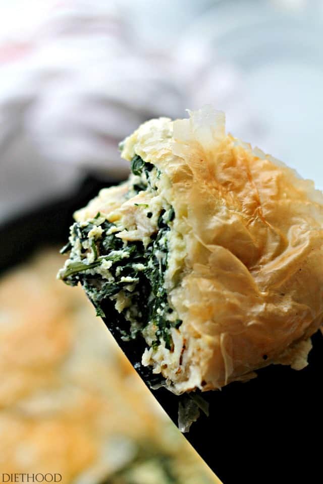Chicken Florentine Phyllo Pie | www.diethood.com | A creamy, cheesy and delicious mixture of chicken and spinach nestled between crispy and flaky phyllo sheets. 