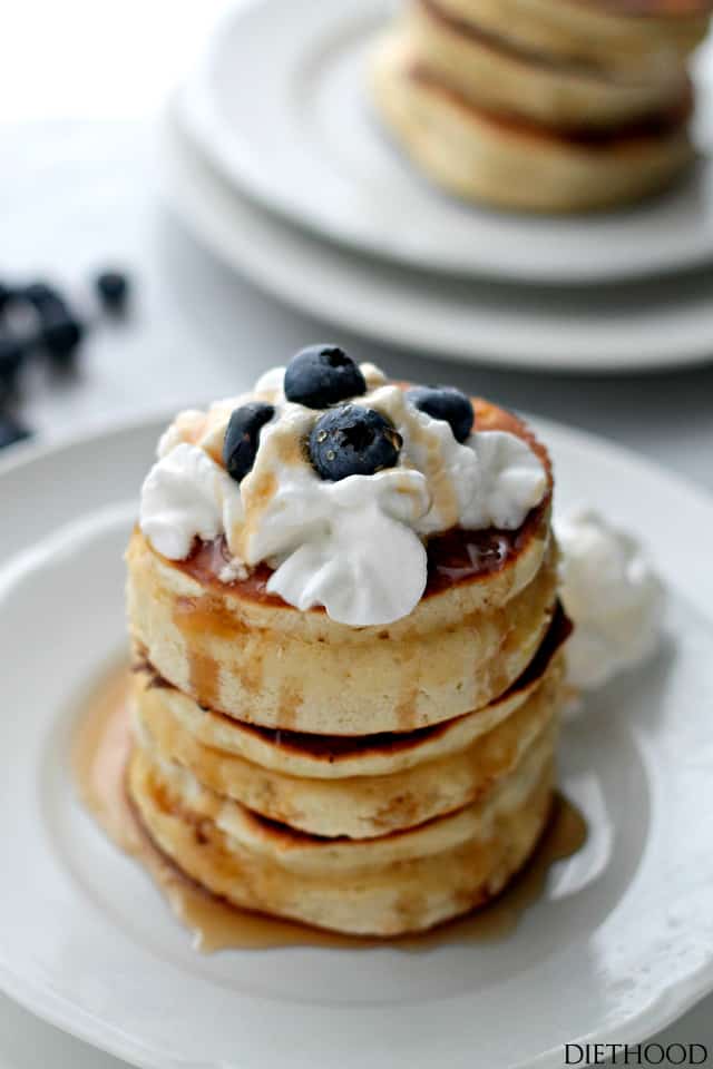 Scottish Pancakes | www.diethood.com | Sweet, fluffy, delicious pancakes served with honey and berries.