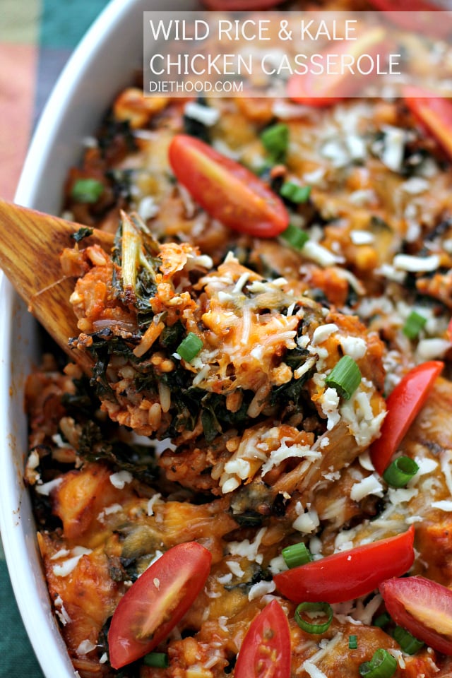 Wild Rice and Kale Chicken Casserole | www.diethood.com | Hearty and delicious casserole made with chicken, wild rice, kale and a good dose of cheese.