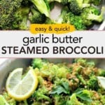 Steamed broccoli Pinterest image.