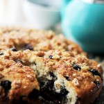 Lightened-up blueberry coffee cake with walnuts.