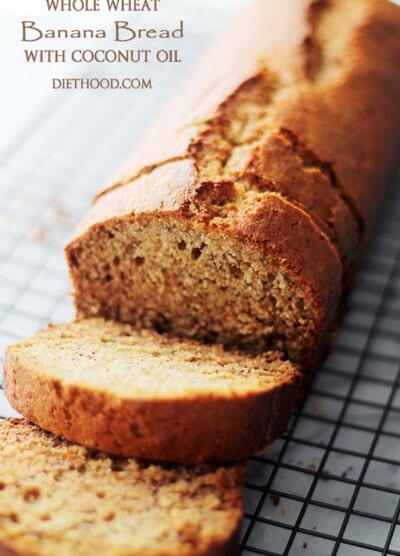 Whole Wheat Banana Bread with Coconut Oil | www.diethood.com | A delicious and super moist banana bread made healthier using whole wheat flour, sweet bananas, and coconut oil. No mixer needed!