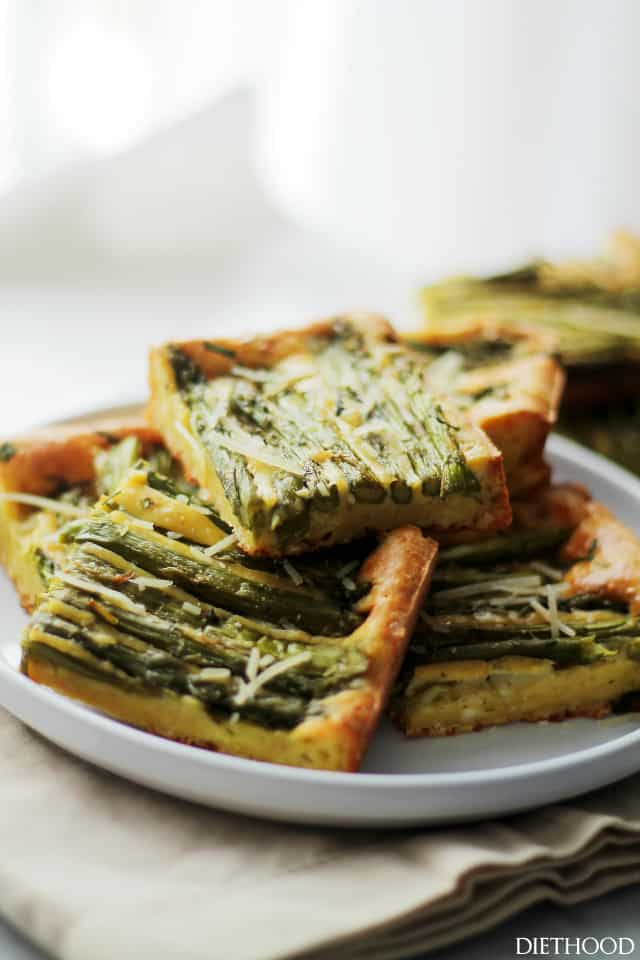 Cheesy Asparagus Frittata | www.diethood.com | Asparagus, parmesan and feta cheese incorporated into an egg batter to make this ridiculously easy, yet incredibly delicious and versatile dish! 