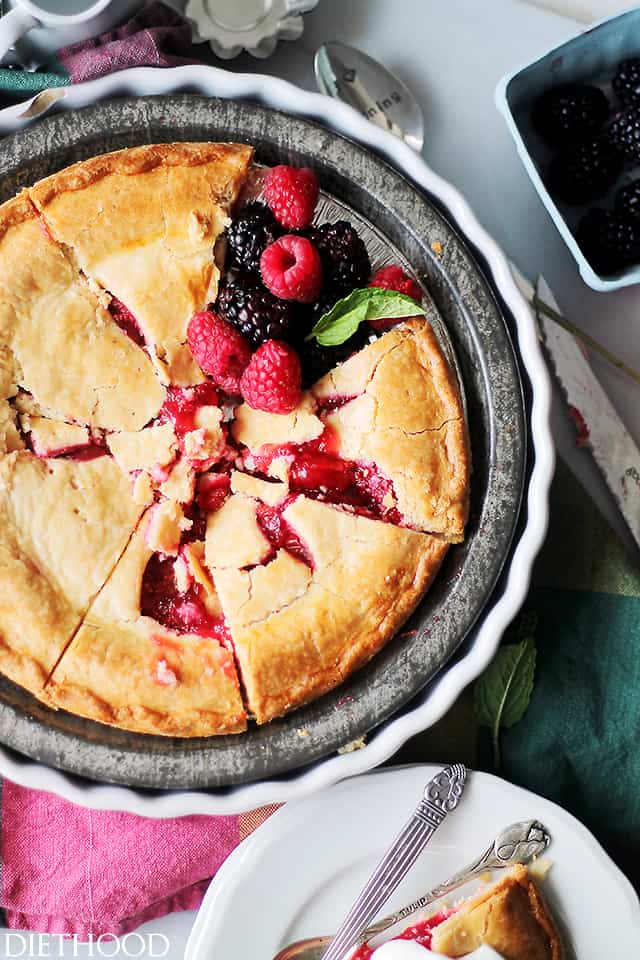 Berry Pie | www.diethood.com | Lightened-up flaky pie crust filled with a delicious variety of berries.