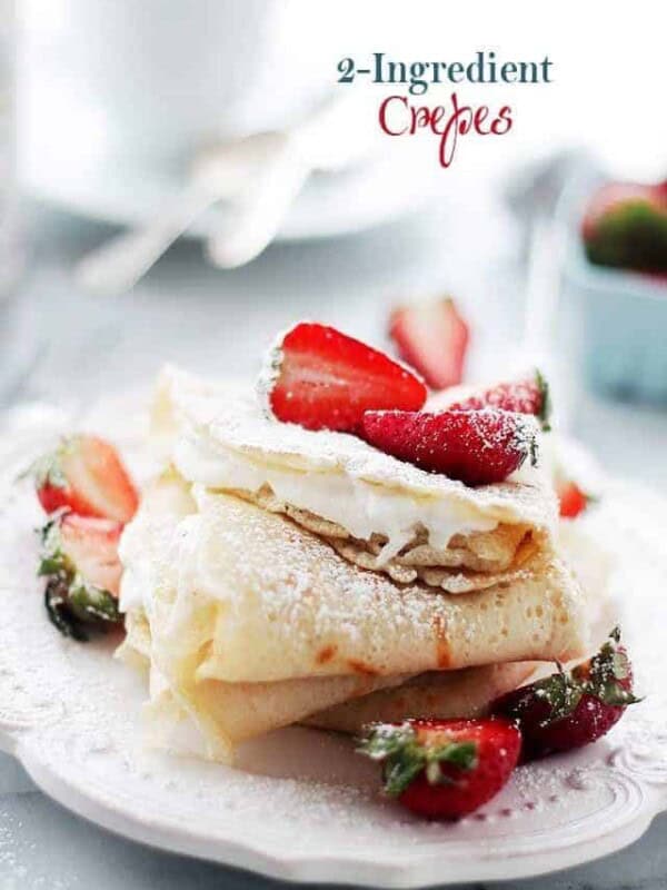 Crepes topped with strawberries