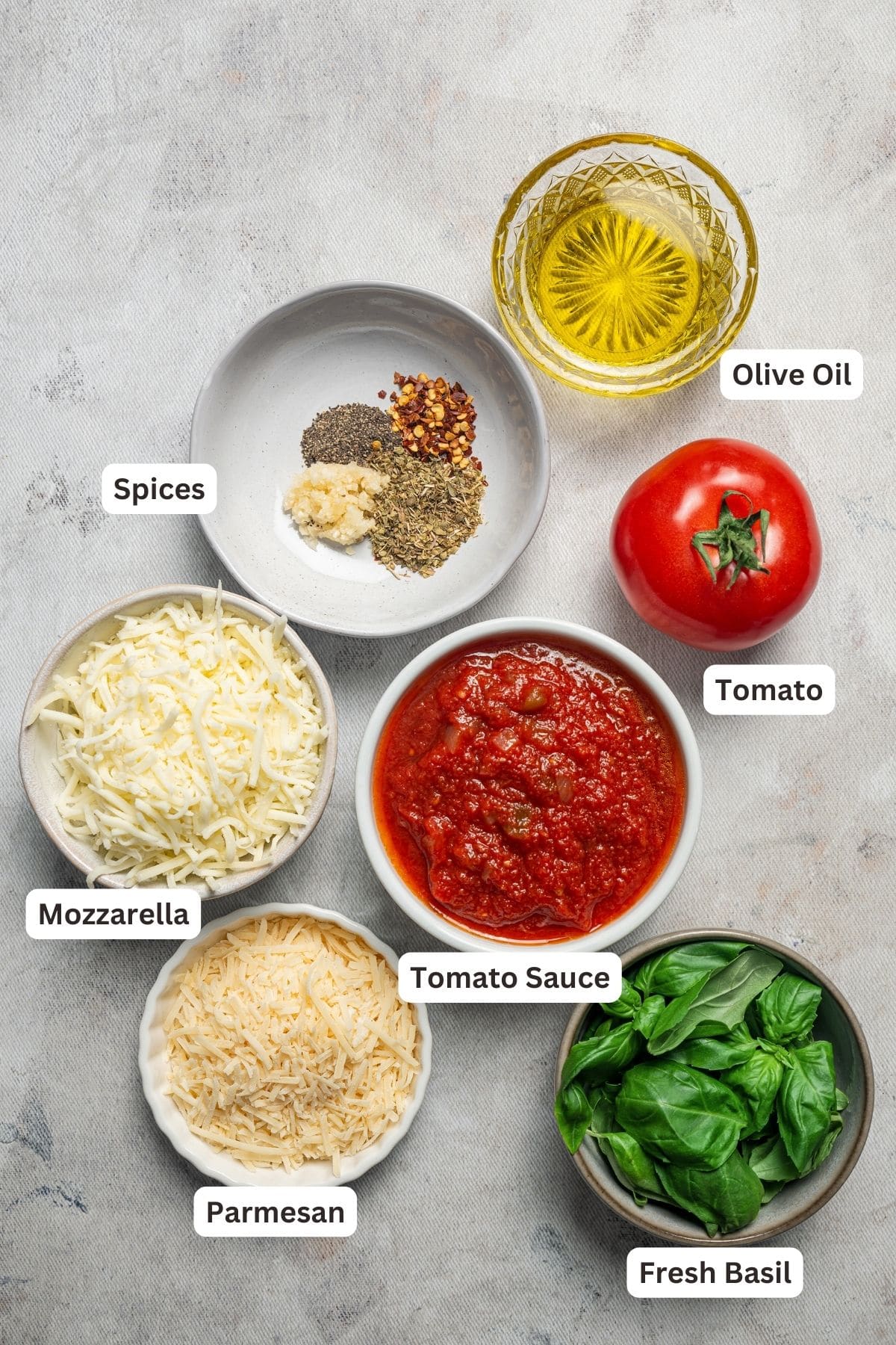 Ingredients for deep dish pizza.