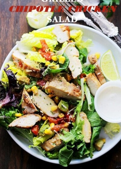 Grilled Chipotle Chicken Salad - Oven grilled chicken seasoned with chipotle powder and tossed with all your favorite southwestern fixings. An incredibly delicious salad with a bite! Get the recipe on diethood.com