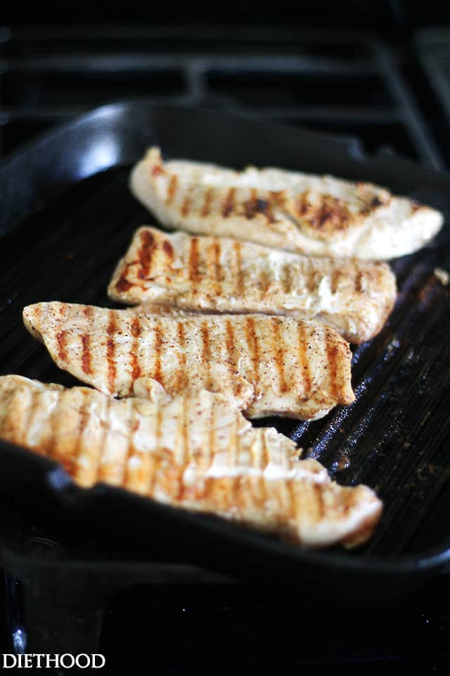 Grilled Chipotle Chicken Salad - Oven grilled chicken seasoned with chipotle powder and tossed with all your favorite southwestern fixings. An incredibly delicious salad with a bite! Get the recipe on diethood.com