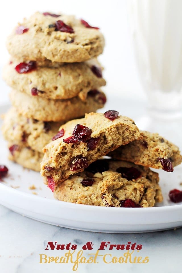 Nuts and Fruits Breakfast Cookies – Breakfast cookies packed with fruits, nuts, oats, and everything else healthy. A delicious breakfast on-the-go! Get the recipe on diethood.com