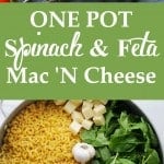 One Pot Spinach & Feta Macaroni and Cheese - Stove top, one pot Mac 'n Cheese covered in a creamy feta cheese sauce, tomatoes and fresh spinach. Dinner will be ready in 30 minutes! Get the recipe on diethood.com