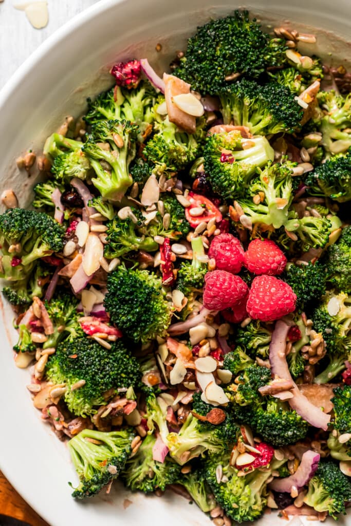 Crunchy Broccoli Salad with Raspberry Vinaigrette | Diethood