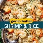 Garlic butter shrimp rice Pinterest image.