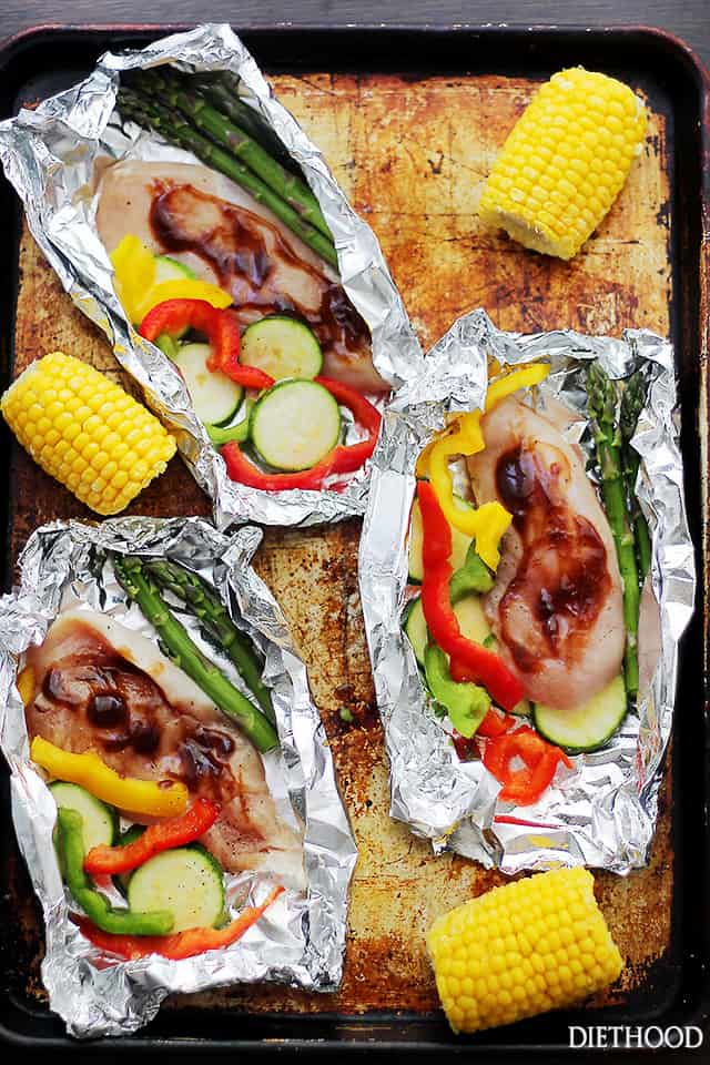 Grilled Barbecue Chicken and Vegetable Foil Packs Easy BBQ Chicken