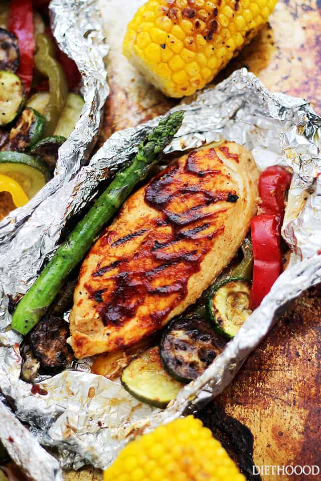 Grilled Barbecue Chicken and Vegetable Foil Packs | Easy BBQ Chicken