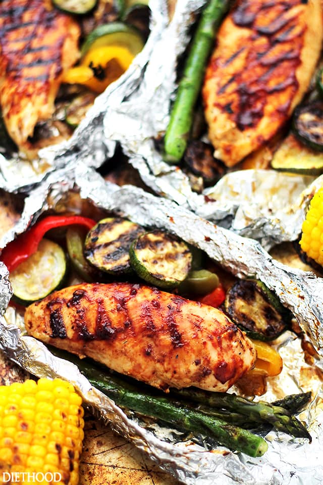 Grilled Barbecue Chicken and Vegetables in Foil Recipe  Diethood