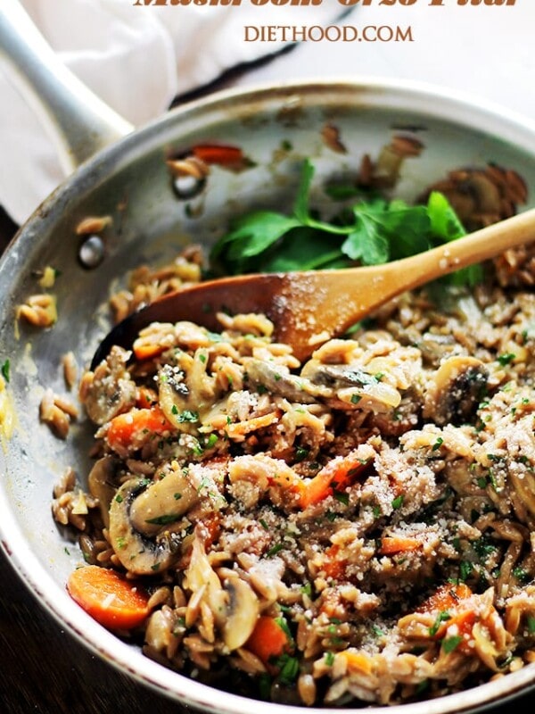 Mushroom Orzo Pilaf - Quick, creamy and delicious one-pot pilaf with orzo and mushrooms.