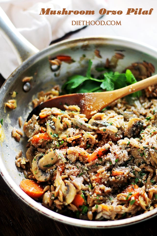 Mushroom Orzo Pilaf - Quick, creamy and delicious one-pot pilaf with orzo and mushrooms.