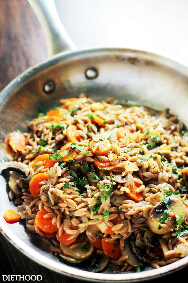 Mushroom Orzo Pilaf - Quick, creamy and delicious one-pot pilaf with orzo and mushrooms.