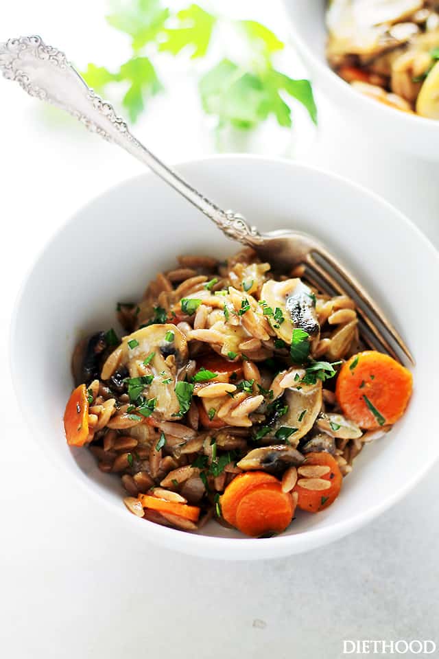 Mushroom Orzo Pilaf - Quick, creamy and delicious one-pot pilaf with orzo and mushrooms.
