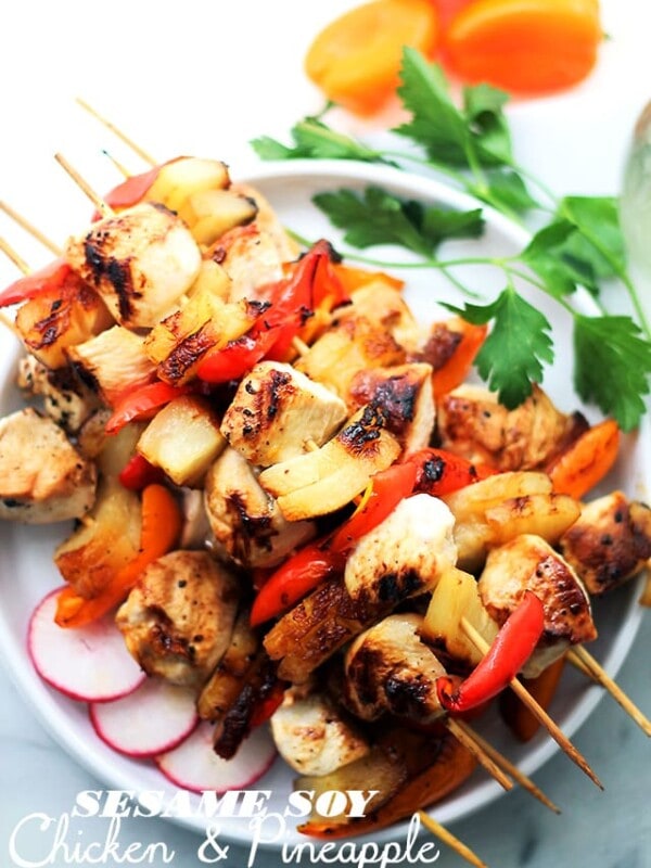 Sesame Soy Pineapple Chicken Kabobs - The sweet and tart sesame-soy marinade is the perfect accompaniment to these incredibly delicious pineapple and chicken kabobs!