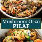 Mushroom orzo pilaf Pin image.