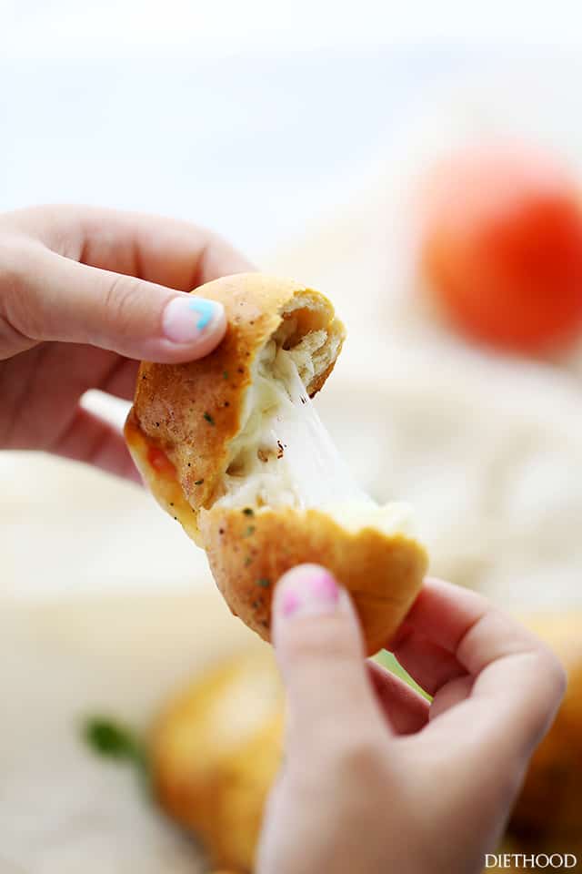 Caprese Cheese Bombs | www.diethood.com | Soft and flavorful ready-to-bake biscuits filled with a delicious Caprese mixture of sliced tomatoes, shredded mozzarella, and fresh basil.