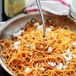Garlic Pasta with Ketchup and Feta | www.diethood.com | Easy, 30-minute garlic pasta served with ketchup and crumbled feta cheese.