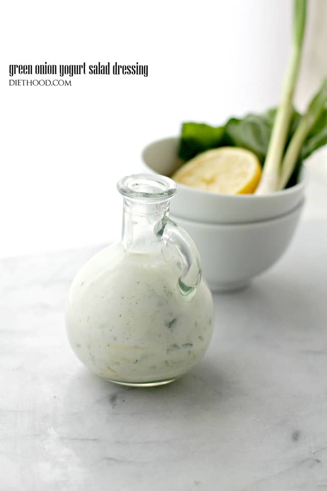 Homemade Yogurt Salad Dressing in a glass bottle.