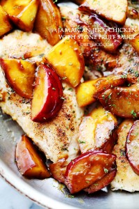 Jamaican Jerk Chicken with Stone Fruit Sauce | www.diethood.com | Easy to make, 30-minute meal including chicken rubbed with homemade jerk seasoning and topped with an incredibly delicious peaches and plums sauce.