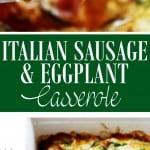 Pinterest image for sausage and eggplant casserole.