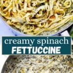 Spinach fettuccine Pinterest image.