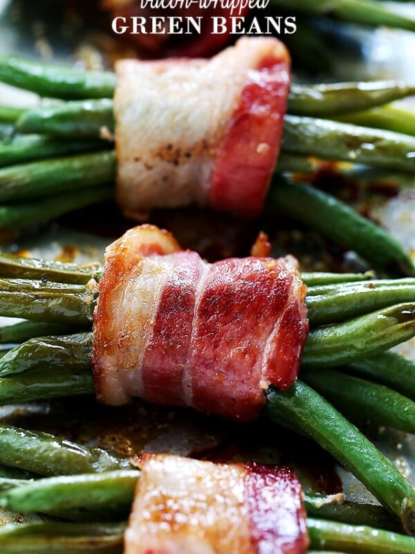 Bacon-Wrapped Green Beans | www.diethood.com | Fresh green beans wrapped in bacon, sprinkled with brown sugar and a drizzle of balsamic vinegar.