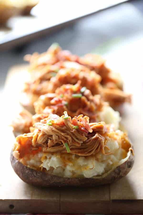 Twice Baked Potatoes with BBQ chicken on top