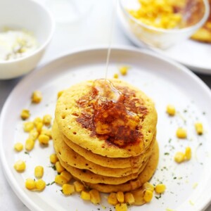 Cornbread Pancakes | www.diethood.com | Moist and soft on the inside, buttery edges on the outside, these pancakes will be your next favorite recipe!
