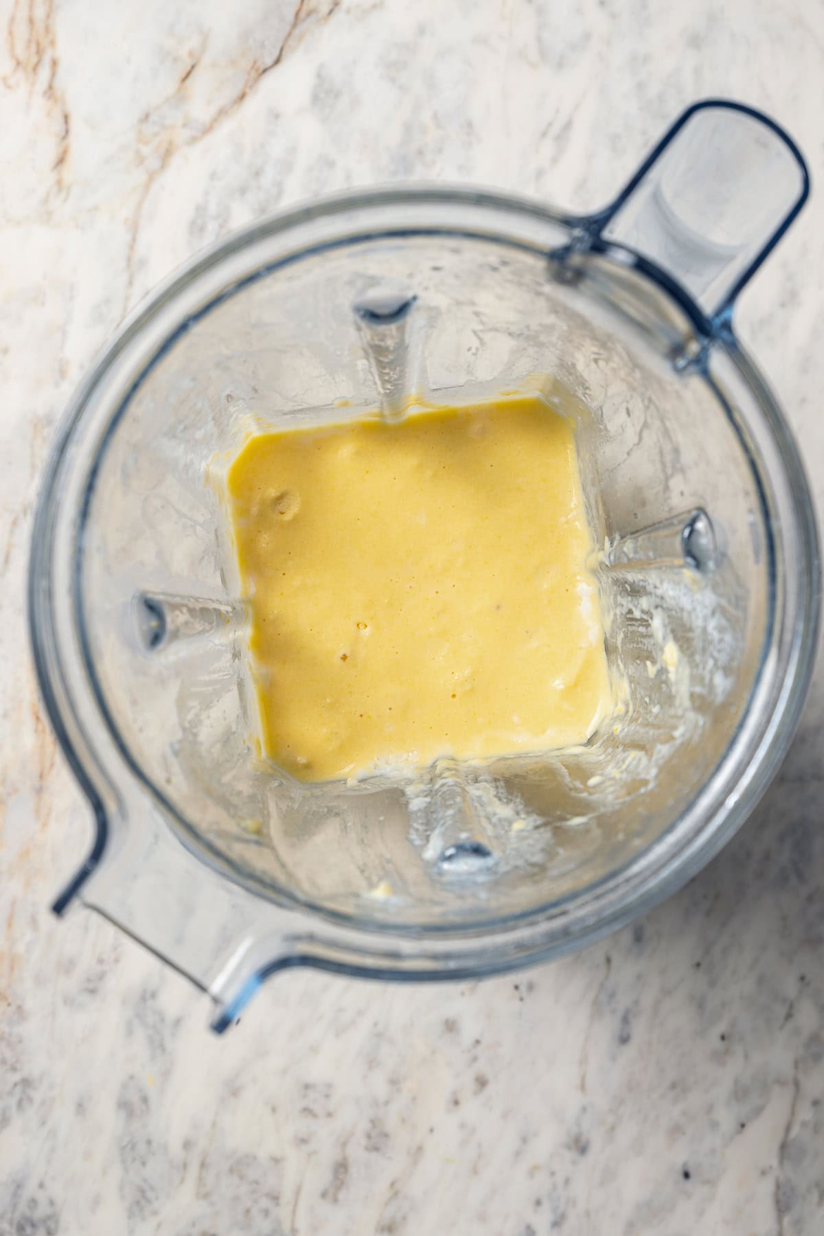 Wet ingredients combined inside the blender.