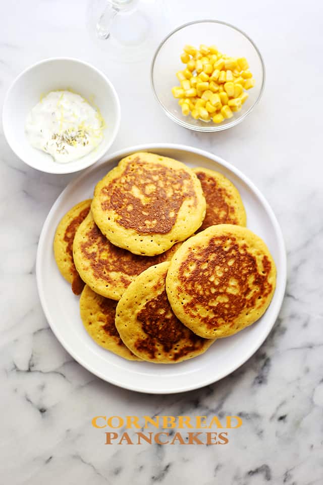 Cornbread Pancakes | www.diethood.com | Moist and soft on the inside, buttery edges on the outside, these pancakes will be your next favorite recipe!