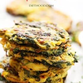 Spinach, Kale and Spaghetti Squash Fritters | www.diethood.com | Flavorful, healthy, quick and easy baked fritters with spinach, kale, and spaghetti squash.