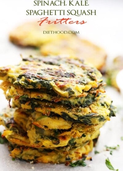 Spinach, Kale and Spaghetti Squash Fritters | www.diethood.com | Flavorful, healthy, quick and easy baked fritters with spinach, kale, and spaghetti squash.