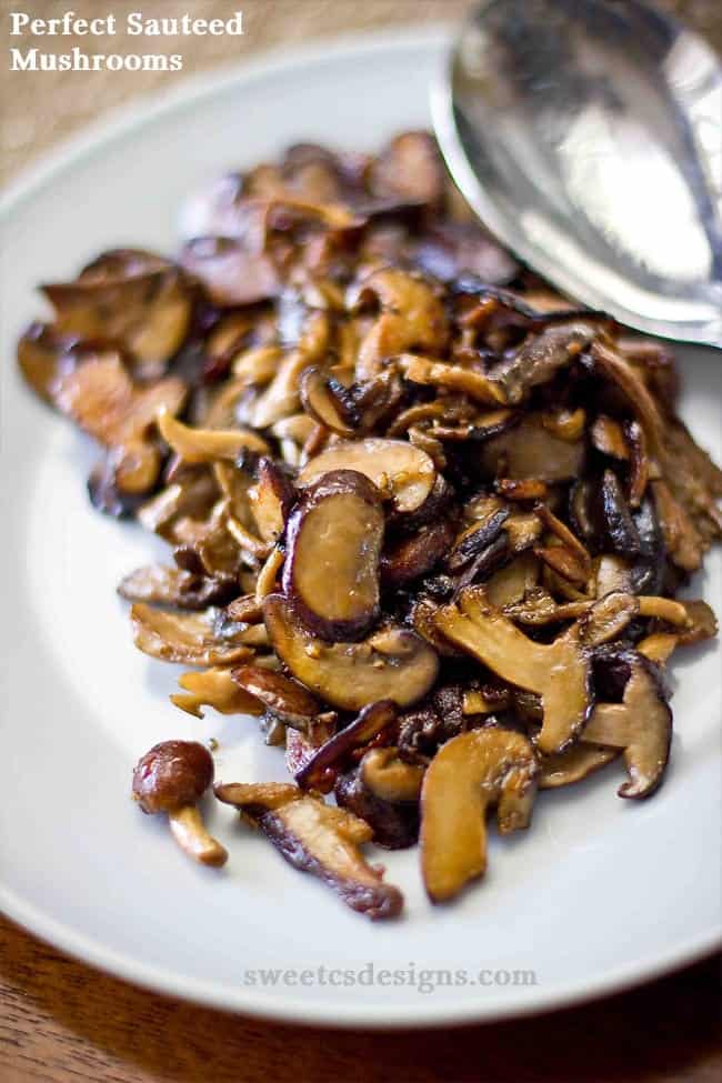 Sauteed mushrooms on a white plate