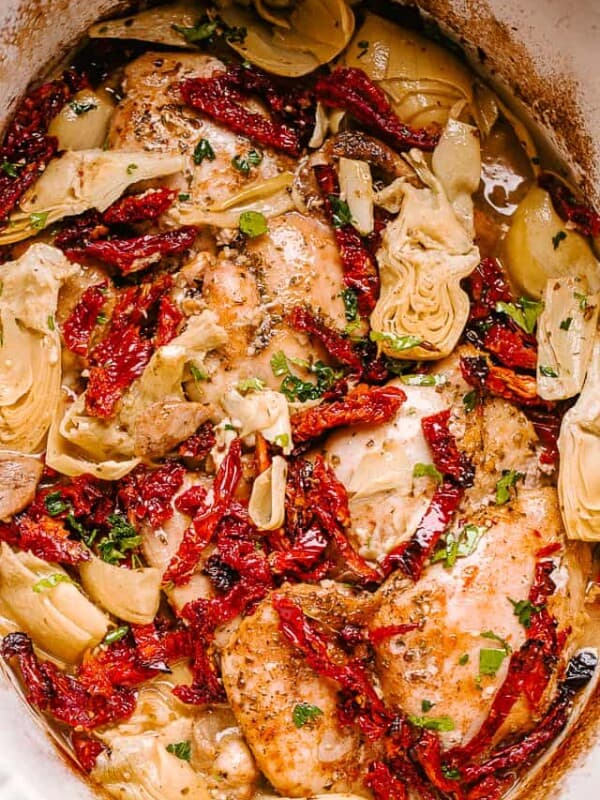 chicken thighs in crock pot with artichokes and sun dried tomatoes