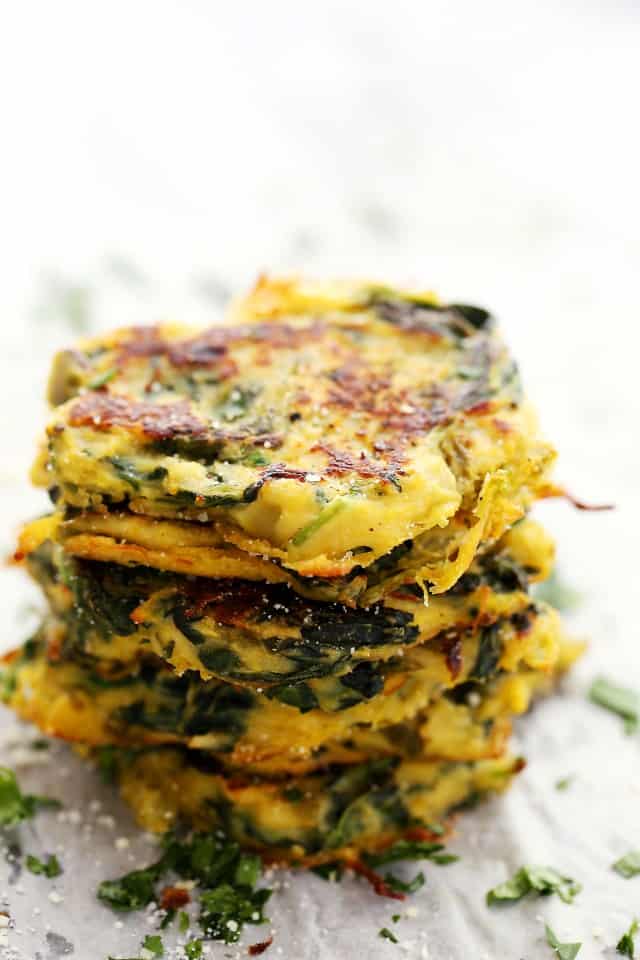 Spinach, Kale and Spaghetti Squash Fritters | www.diethood.com | Flavorful, healthy, quick and easy baked fritters with spinach, kale, and spaghetti squash. 