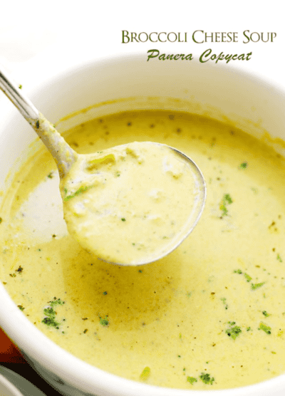 Bowl of broccoli cheese soup.