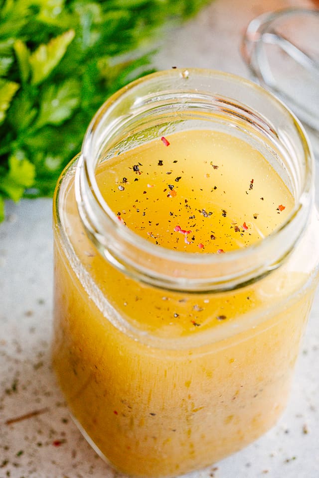 Maple Balsamic Vinaigrette in a jar.