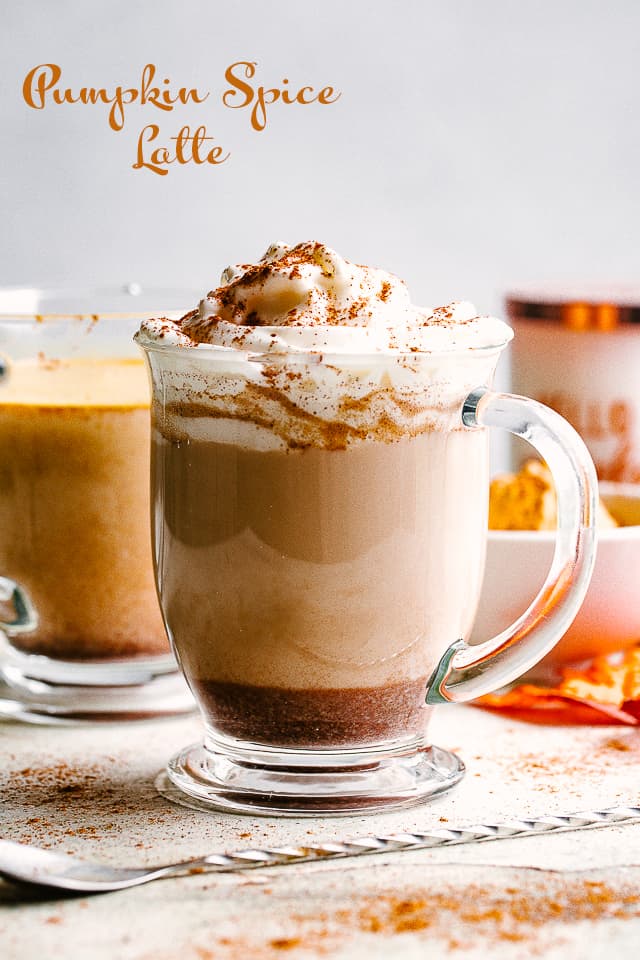 Homemade Pumpkin Spice Latte in a glass mug