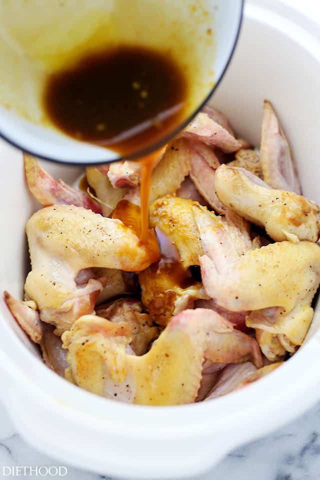 Crock Pot Honey Mustard Chicken Wings | www.diethood.com | The classic, delicious sweet-tangy duo of honey and mustard combined with chicken wings and prepared in the crock pot. Delicious doesn't even begin to describe this amazingness!