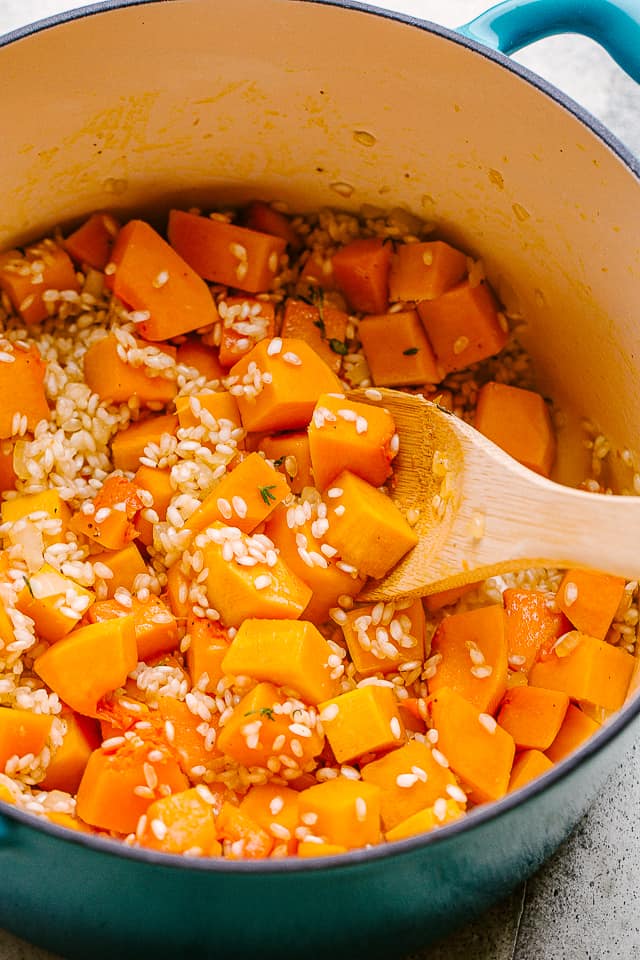 butternut squash in a dutch oven.