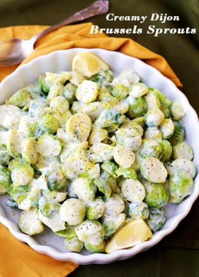 Creamy Dijon Brussels Sprouts - Quick, easy, and a simply delicious side dish with Brussels Sprouts tossed in a creamy, citrusy, dijon sauce.