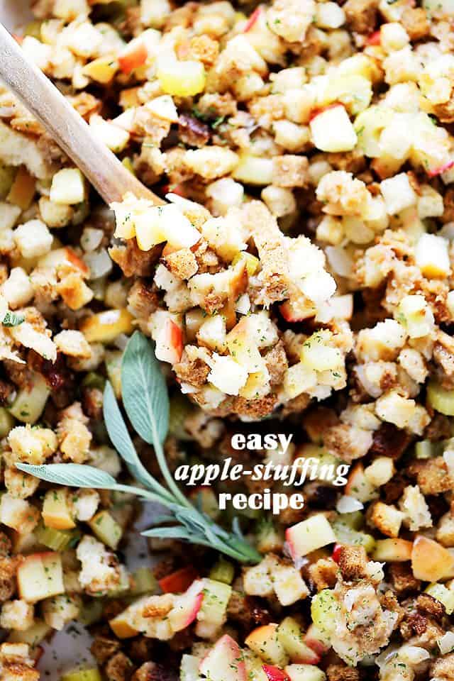 Easy Apple Stuffing Recipe - Very delicious, easy to make turkey stuffing with apples, bread cubes and herbs.