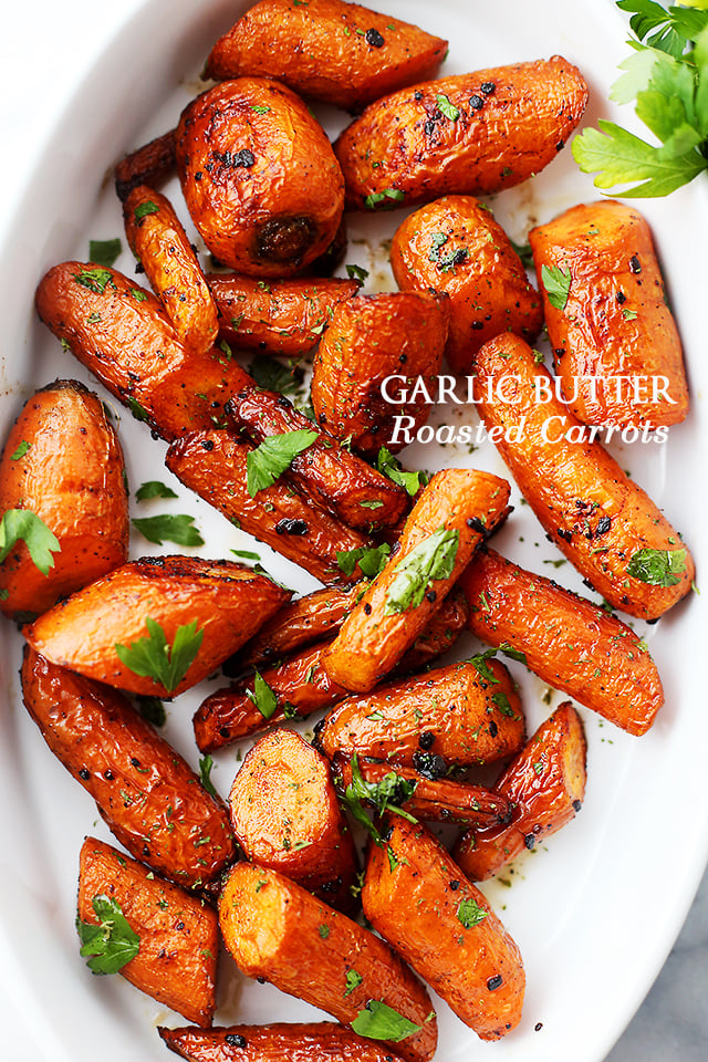 Image of Roasted Carrots served in a white dish.